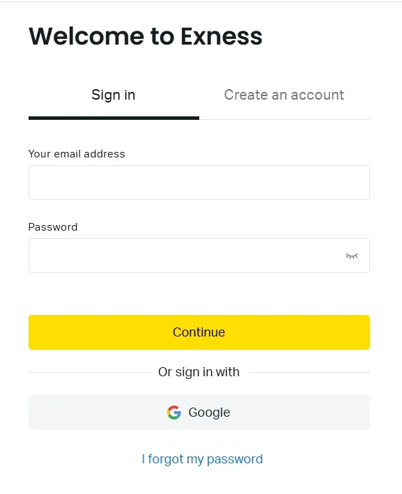 Exness sign up